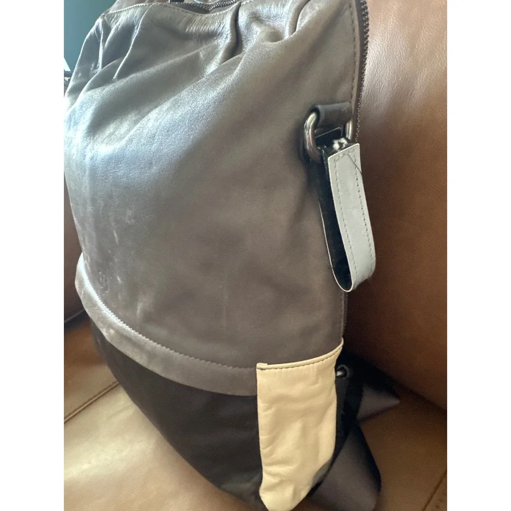 Betabrand Leather Convertible Backpack Messenger Laptop Bag W1270-TBK Taupe